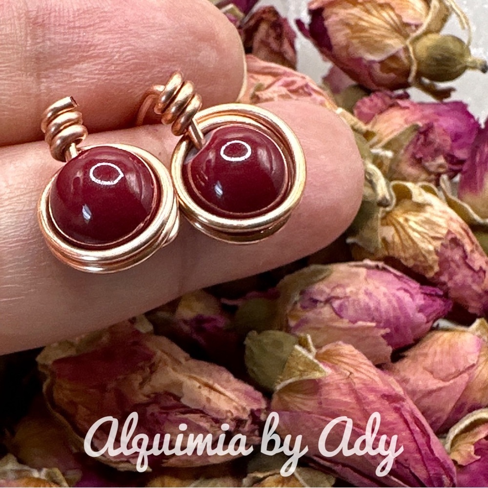 Cherry vibes dark red jasper stud earrings copper